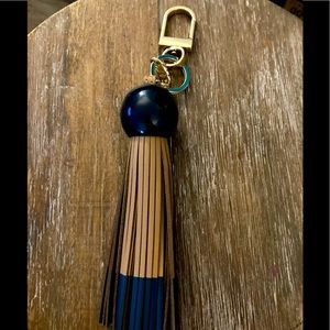 Tory Burch Tassel Keychain-Navy Blue & Cognac